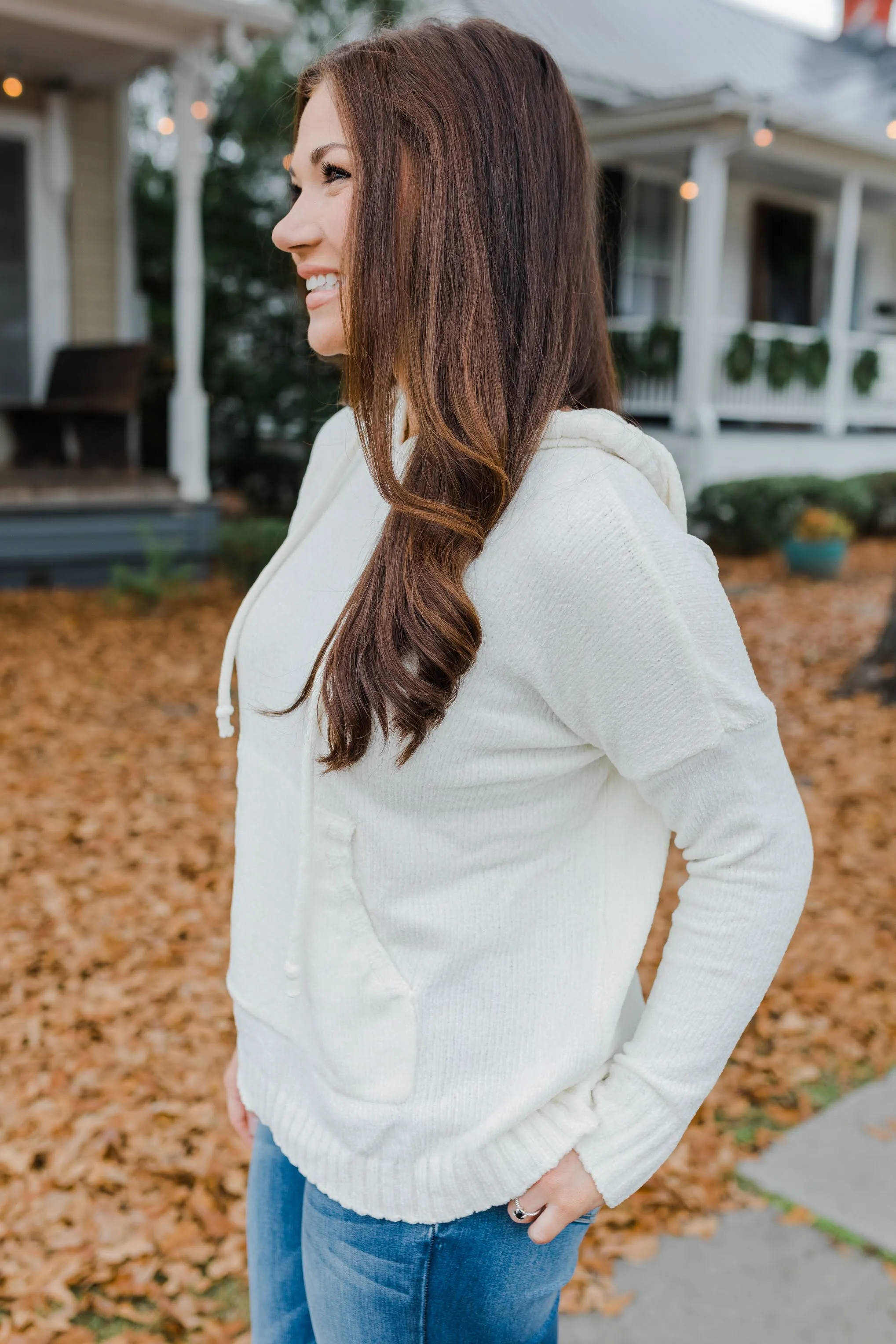 FINAL SALE Ecru Chenille Sweater Hoodie