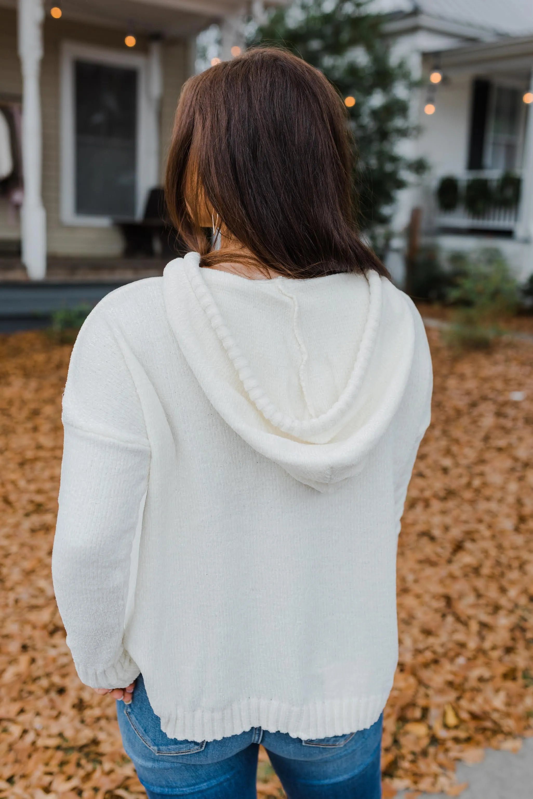 FINAL SALE Ecru Chenille Sweater Hoodie
