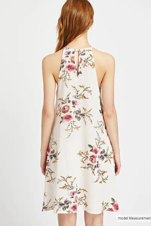 Floral Print Spaghetti Straps Sleeveless Short Dress
