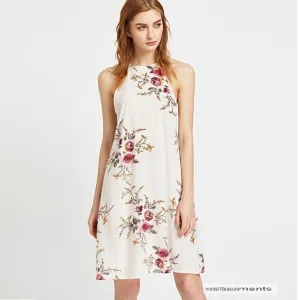 Floral Print Spaghetti Straps Sleeveless Short Dress