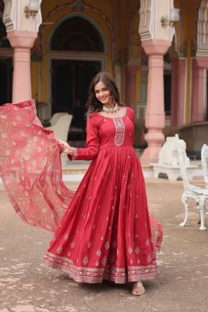 Get ready to shine with these stunning outfit Made from Chinon And Sequins Embroidered Work gown