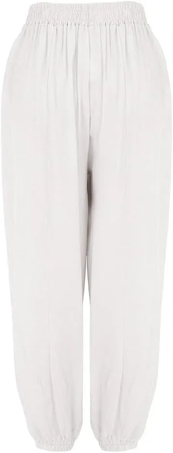 GIERIDUC Womens Baggy Linen Pants Casual Boyfriend High Rise Wide Leg Harem Trousers Loose Fit Y2K Trendy Pants with Pockets