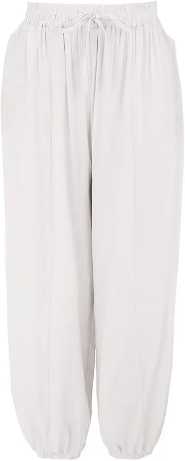 GIERIDUC Womens Baggy Linen Pants Casual Boyfriend High Rise Wide Leg Harem Trousers Loose Fit Y2K Trendy Pants with Pockets