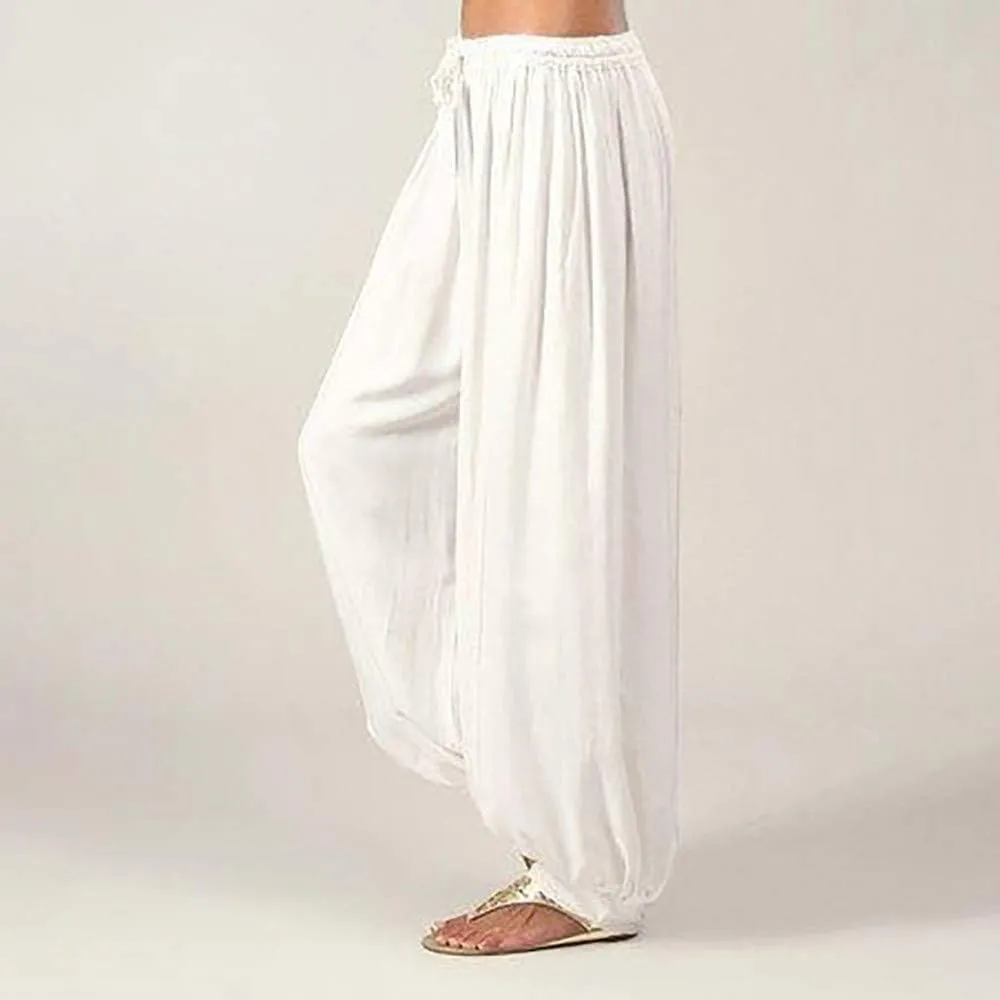 GIERIDUC Womens Baggy Linen Pants Casual Boyfriend High Rise Wide Leg Harem Trousers Loose Fit Y2K Trendy Pants with Pockets