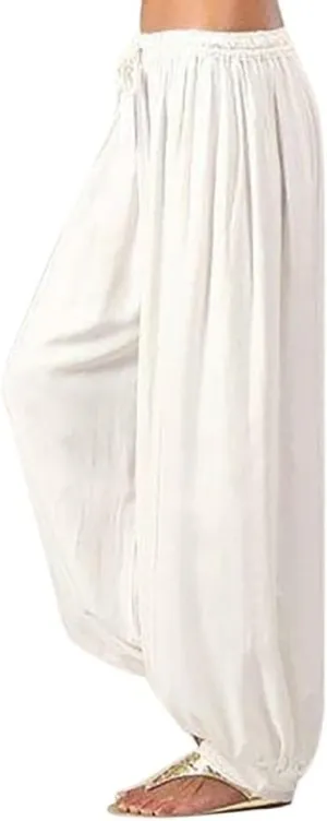 GIERIDUC Womens Baggy Linen Pants Casual Boyfriend High Rise Wide Leg Harem Trousers Loose Fit Y2K Trendy Pants with Pockets