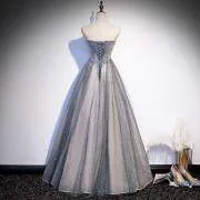 Glitter Strapless Beaded Dusty Blue Formal Dress M987