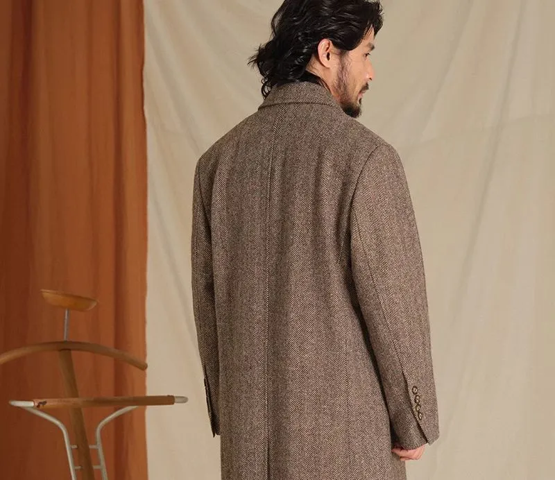 Herringbone Pattern Wool Chester Coat