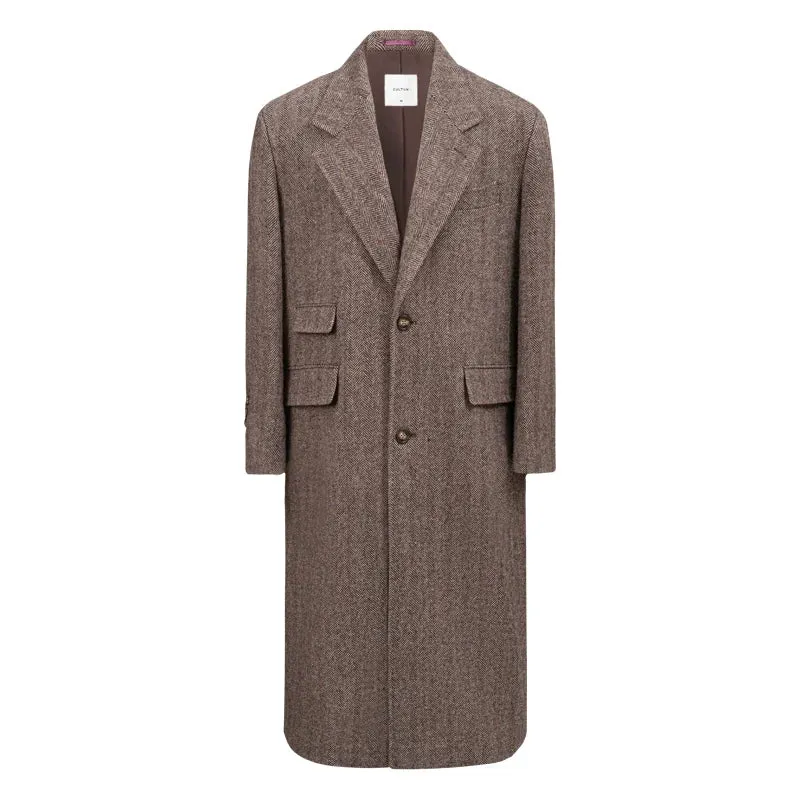 Herringbone Pattern Wool Chester Coat