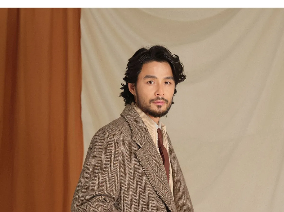 Herringbone Pattern Wool Chester Coat