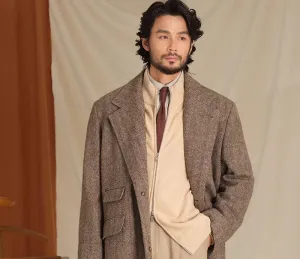 Herringbone Pattern Wool Chester Coat