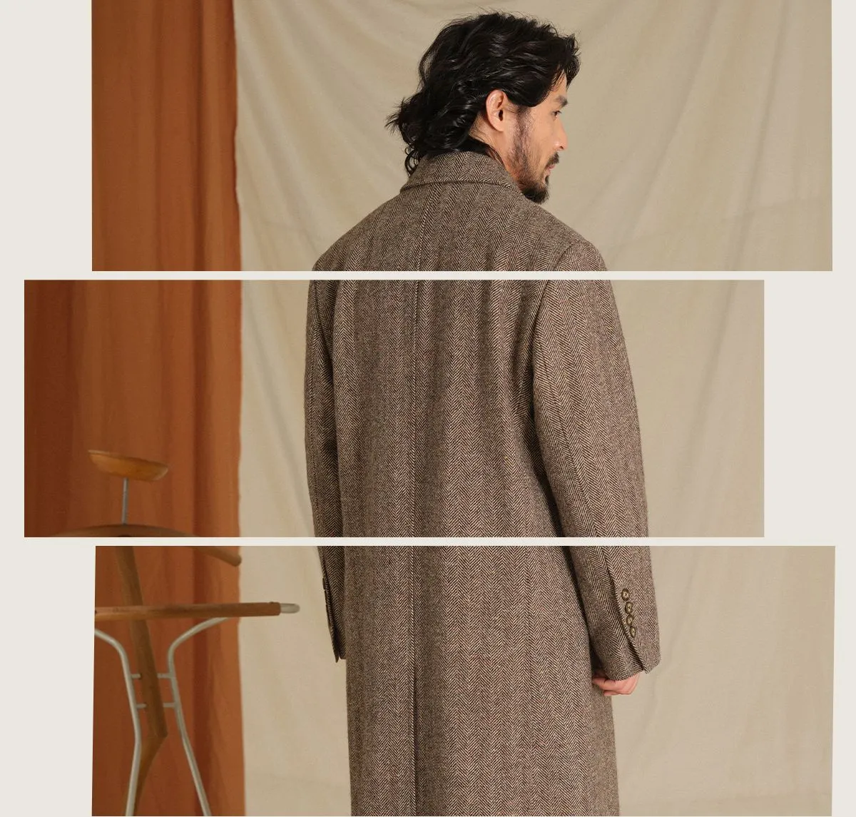 Herringbone Pattern Wool Chester Coat