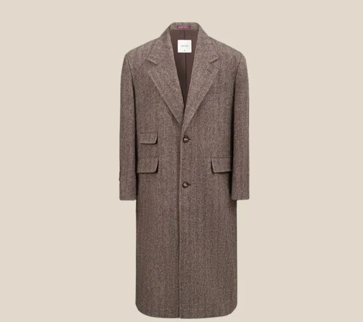 Herringbone Pattern Wool Chester Coat