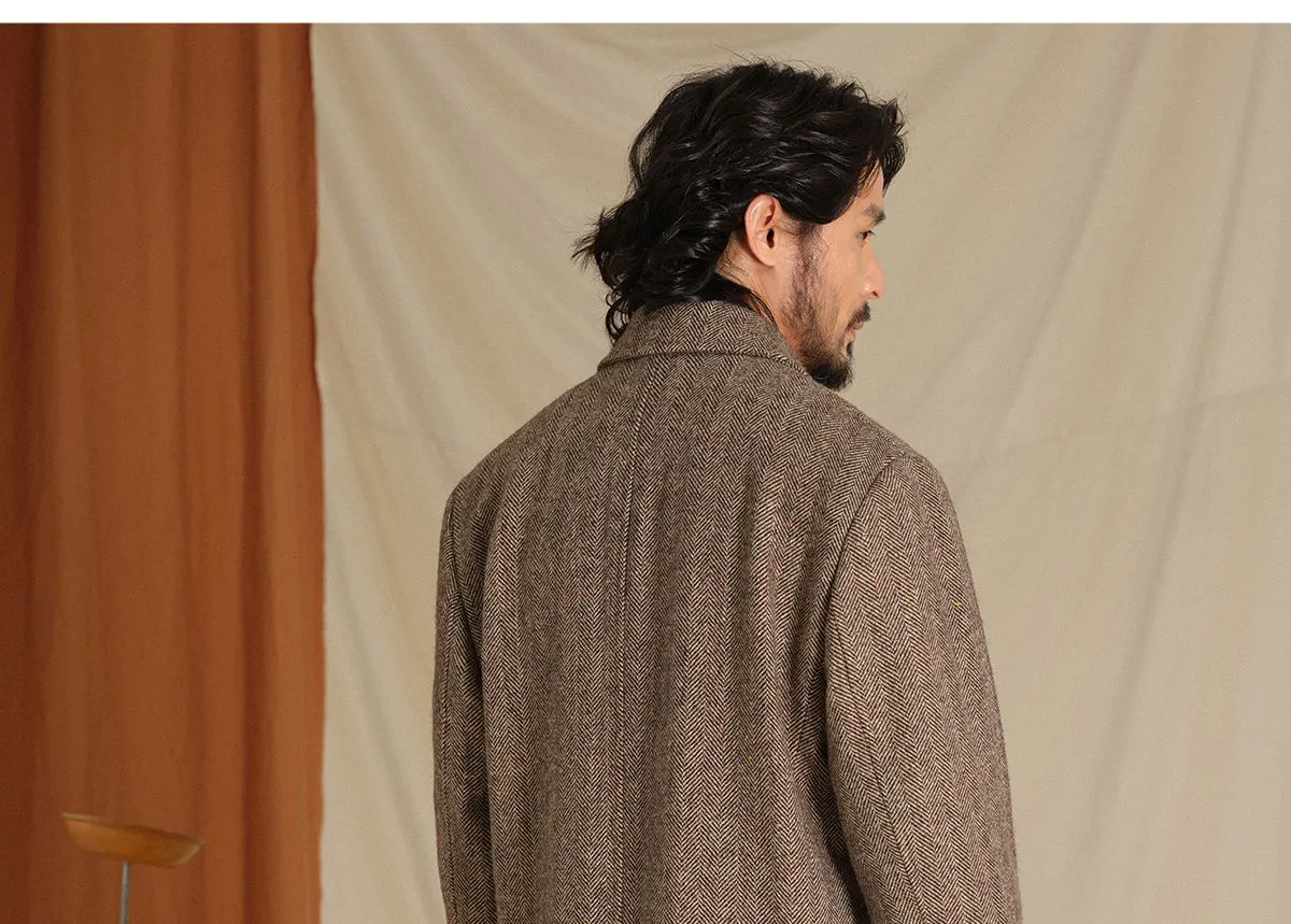 Herringbone Pattern Wool Chester Coat