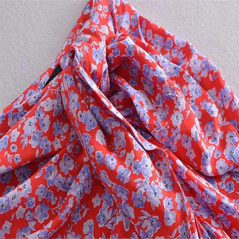 HIGH WAIST KNOT RED ELEGANT SKIRT