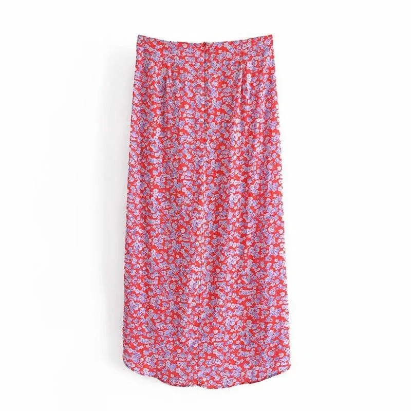 HIGH WAIST KNOT RED ELEGANT SKIRT