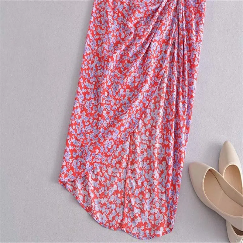 HIGH WAIST KNOT RED ELEGANT SKIRT