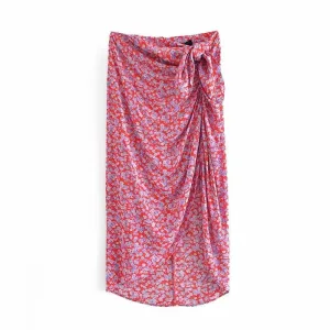 HIGH WAIST KNOT RED ELEGANT SKIRT