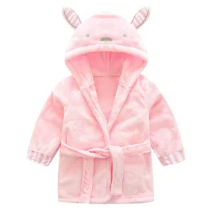 Hooded Flannel Lovely Animals Bathrobe- Pink, Grey, Black, White
