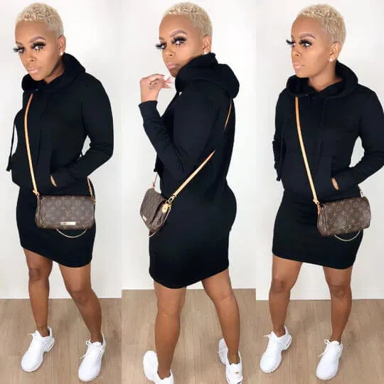 Hooded Pocket Bodycon Long Sleeve Mini Dress