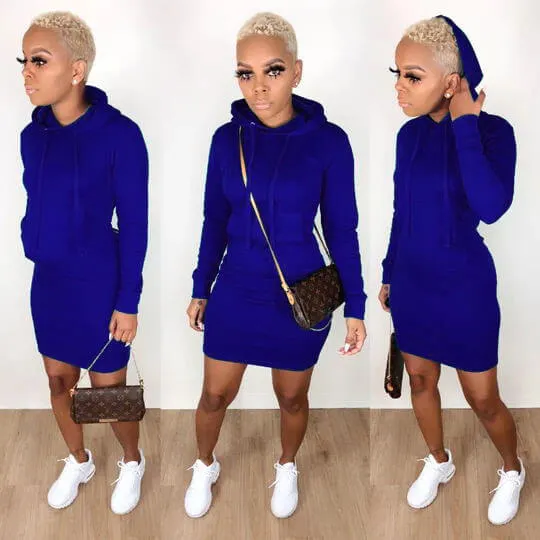 Hooded Pocket Bodycon Long Sleeve Mini Dress