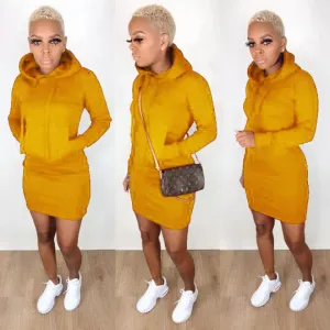 Hooded Pocket Bodycon Long Sleeve Mini Dress
