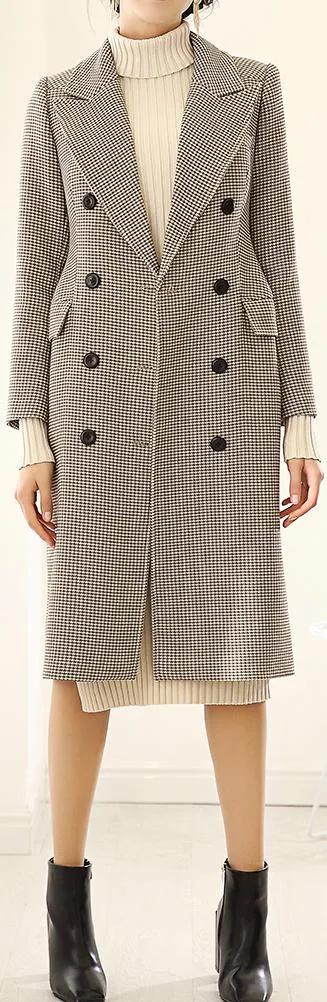 Houndstooth Double-Breasted Coat