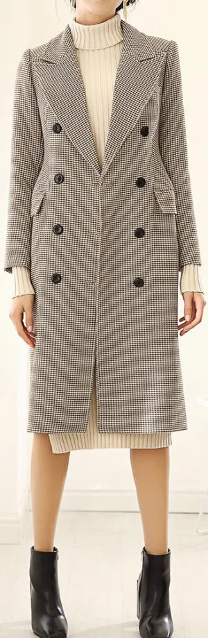 Houndstooth Double-Breasted Coat