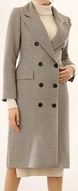 Houndstooth Double-Breasted Coat