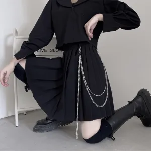 Joskaa Christmas Gift JMPRS Gothic Women Pleated Skirt Vintage High Waist Metal Chain Preppy Girls Dance Mini Skirt Korean A Line Black 2024 Skirts