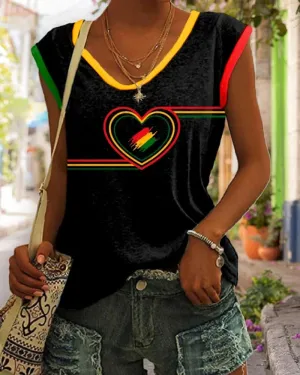 Juneteenth Simple Love Print Sleeveless Casual Ladies Vest