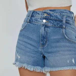 Juniors- Cello Double Button Denim Shorts  Extra Small