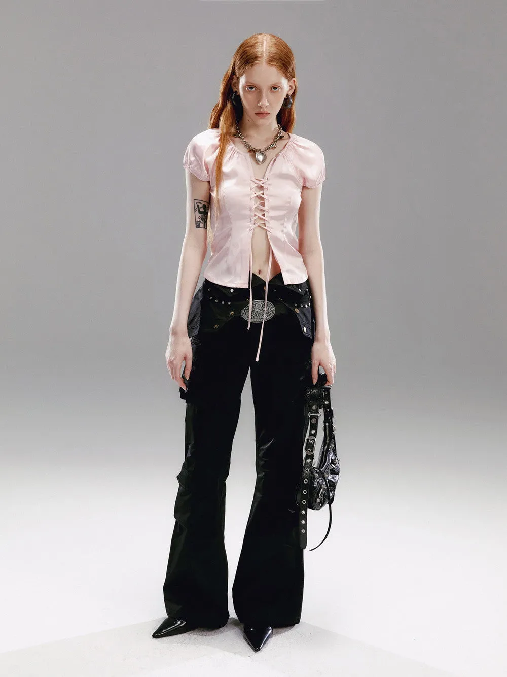 Lace-Up Sexy Open Simple Tops