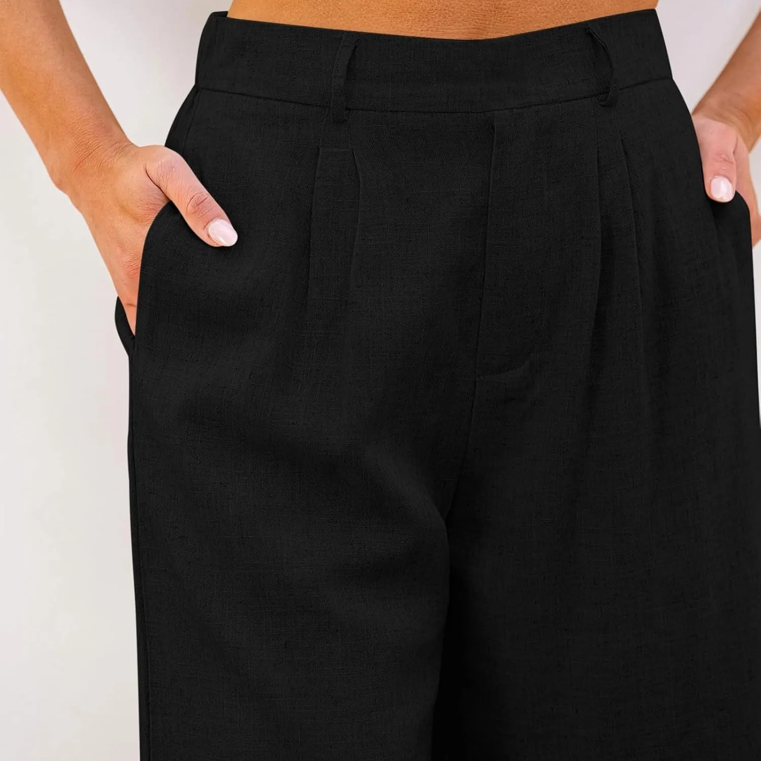 Linen Bermuda Shorts for Women Knee Length Summer High Waisted Shorts Casual Baggy Beach Pedal Pushers with Pockets
