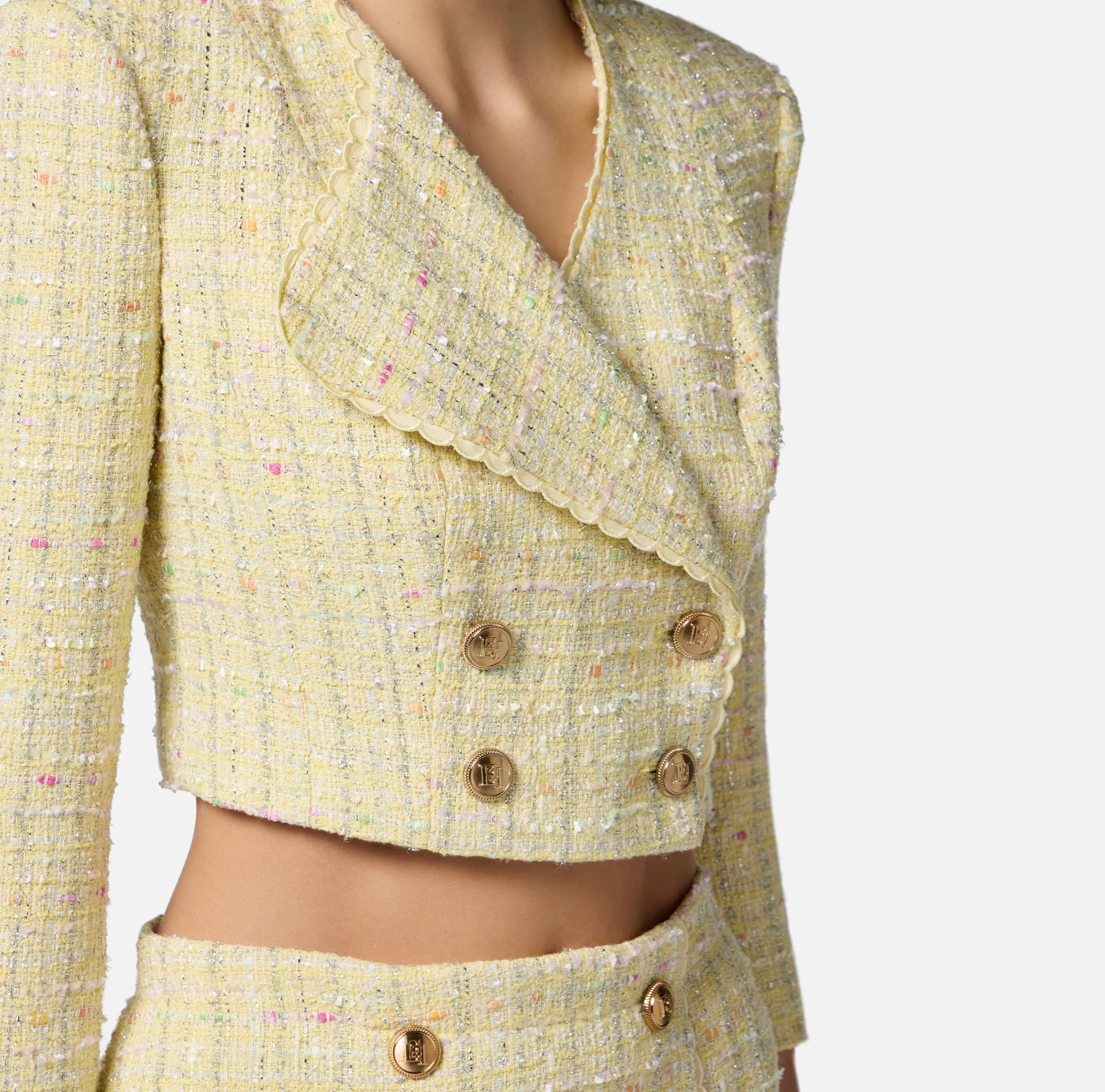 Lurex bouclé jacket with embroidered scallop