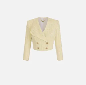 Lurex bouclé jacket with embroidered scallop