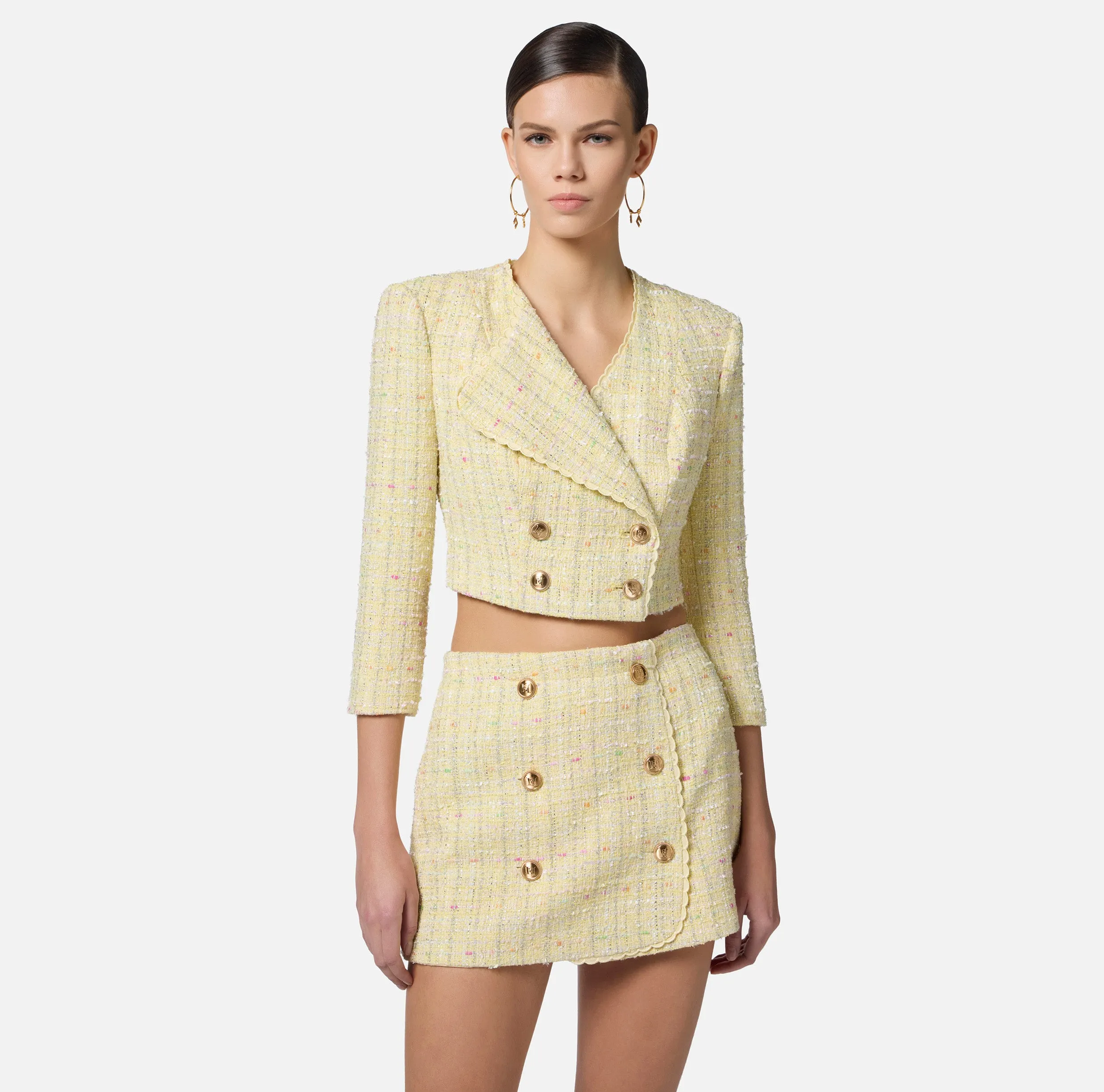 Lurex bouclé jacket with embroidered scallop
