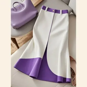 LVSANW Fashion Contrast Color Midi Skirt Autumn New Women Elastic High Waist Slim A-Line Skirt Elegant Patchwork Office Lady Jupe 475P