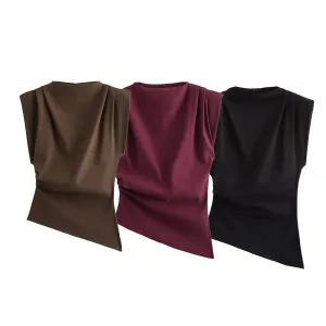 LVSANW New European and American fashion simple pleated decorative shoulderless top