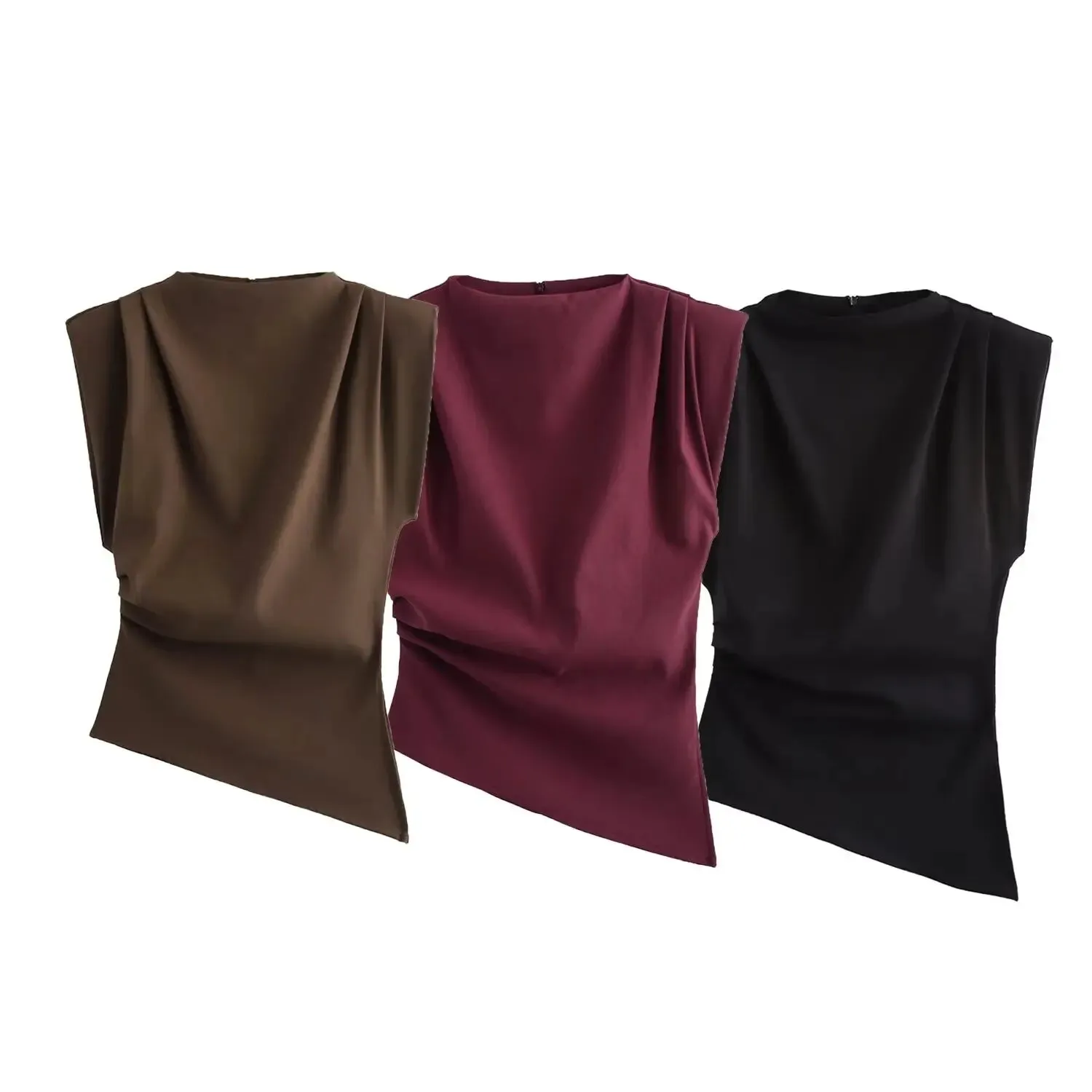 LVSANW New European and American fashion simple pleated decorative shoulderless top