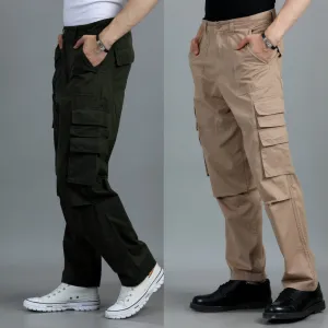Men 2 Cotton Relaxed Fit Cargo Trousers, Dark Olive Khakhi Men 2 Cotton Relaxed Fit Cargo Trousers, Dark Olive Khakhi