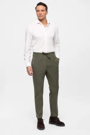 Men's Khaki Elastic High Waist  Trousers - Wessi