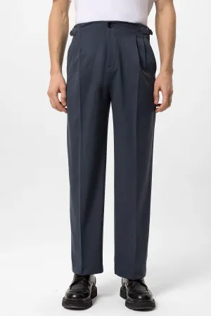 Men's Smoked High-Waisted Buckle Detail Relaxed Fit  Pants - Wessi