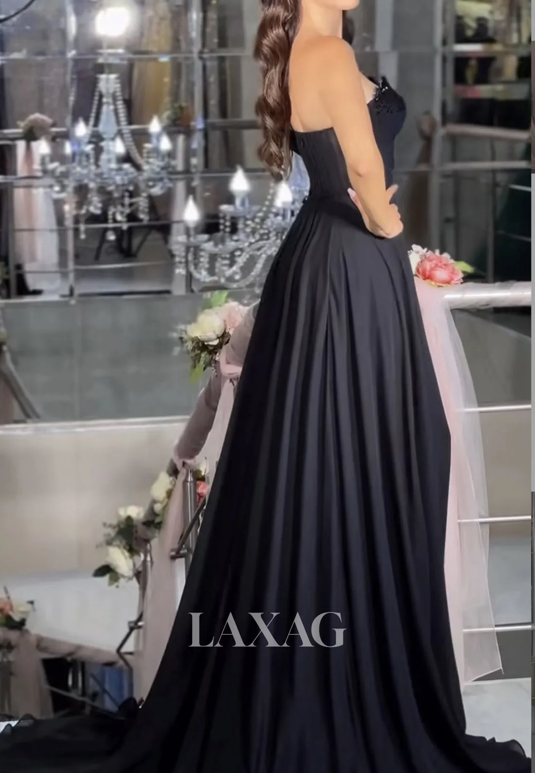One-Strap Off-Shoulder Sleeveless Party Gowns Beaded Sweetheart Pleated A-Line Prom Dress with Slit