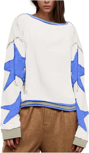 Oversized Fall Sweatshirts for Women Y2k Long Sleeve Drop Shoulder Crew Neck Shirts Loose Fit Vintage Sweater Jacket