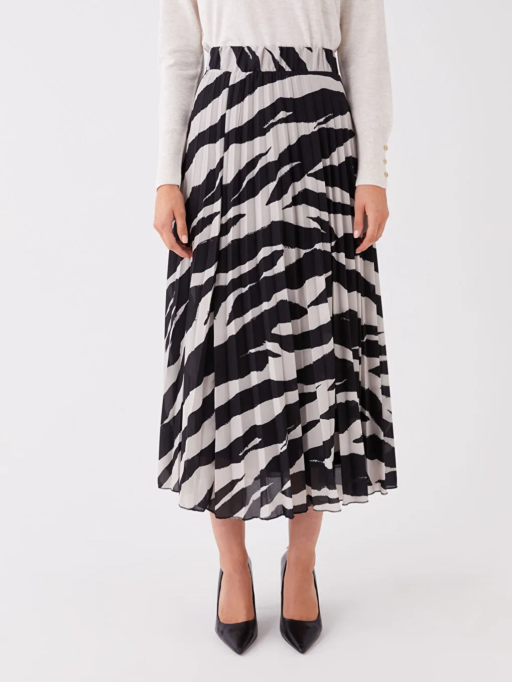 Patterned Chiffon Women Skirt With Elastic Waist