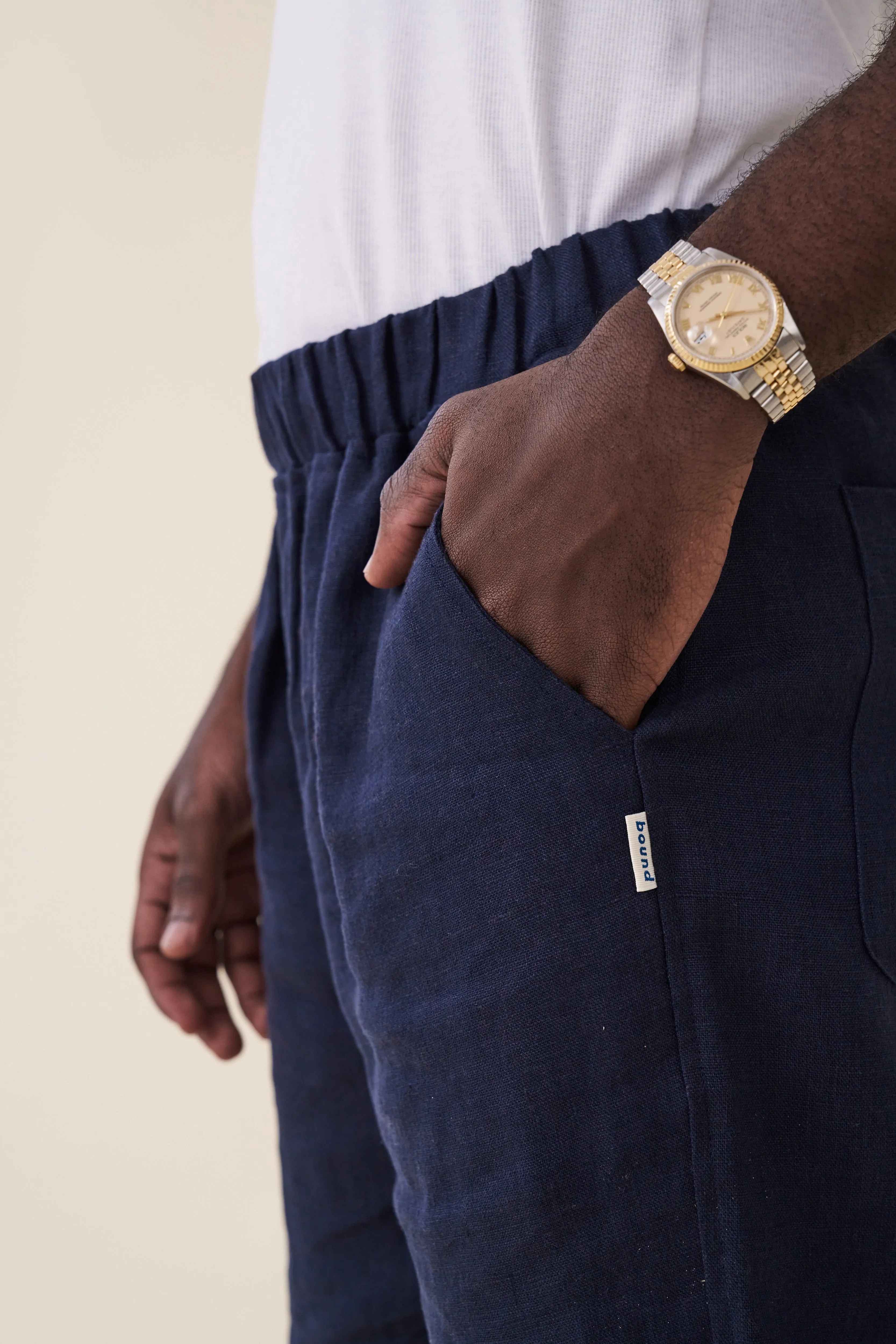 RELAXED WIDE LEG LINEN TROUSERS - NAVY