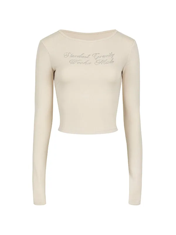 Rhinestone Tight Simple Slim Cutsew
