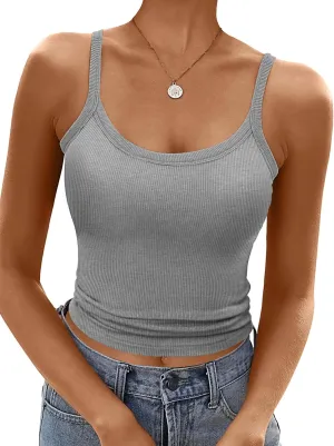 Ribbed Tank Tops for Women 2025 Spaghetti Strap Scoop Neck Slim Fitted Basic Sleeveless Casual Workout Cami Shirts