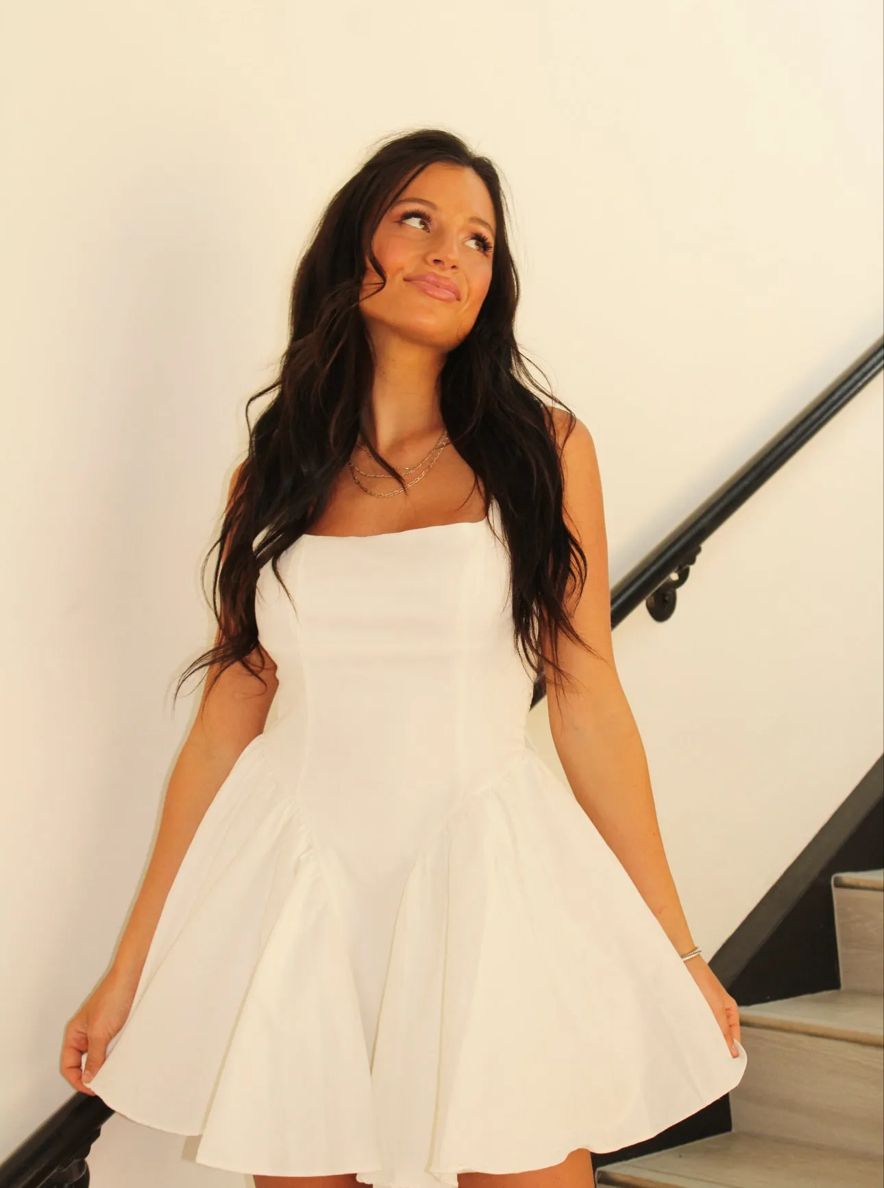 Ribbon A-Line Mini Dress- White