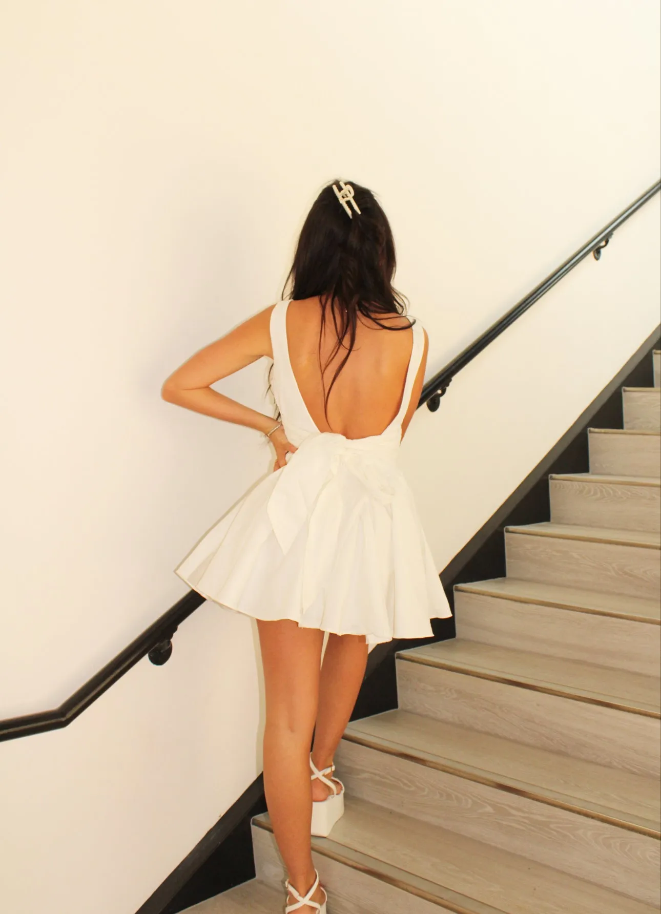 Ribbon A-Line Mini Dress- White